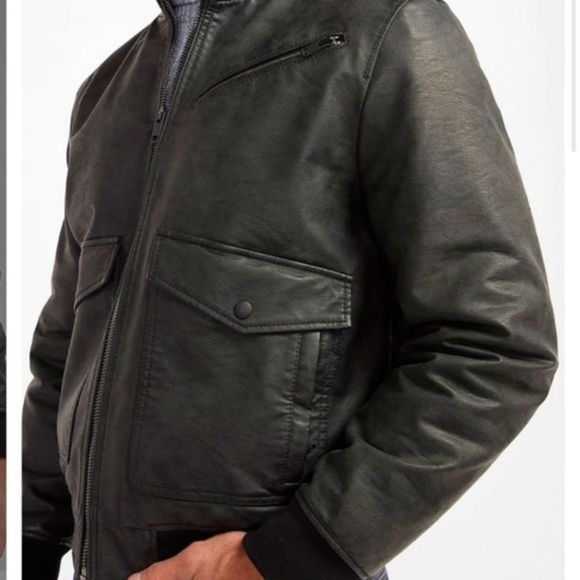 sleek style in this bomber vegan leather jacket express men's coat size small - Picture 1 of 5